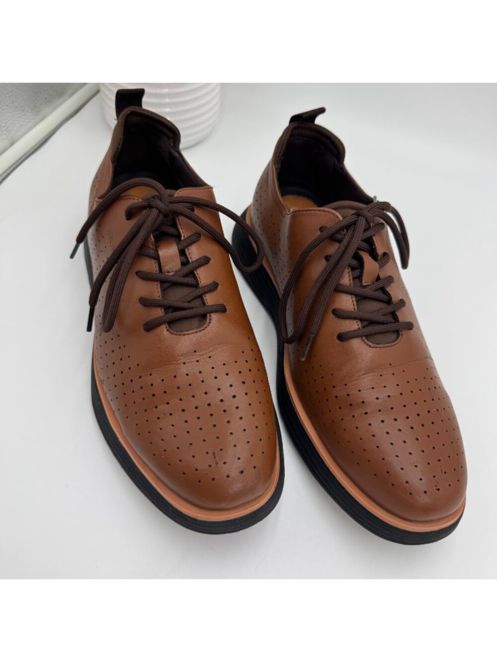 Bruno Marc MaxFlex Oxford Sneaker Shoes Mens 9 Brown Leather Perforated Business